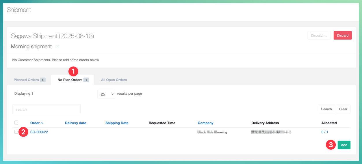 Add No Plan Order to Shipment