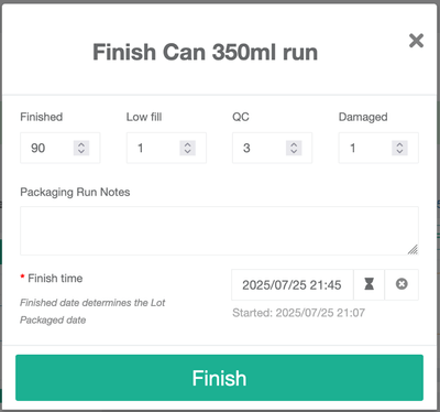 Finish Packaging Run