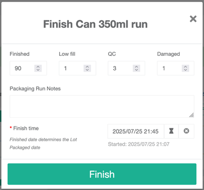 Finish Packaging Run