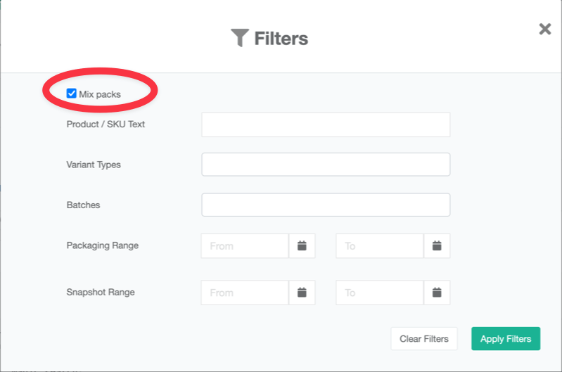 Inventory Snapshot Mix Pack Search