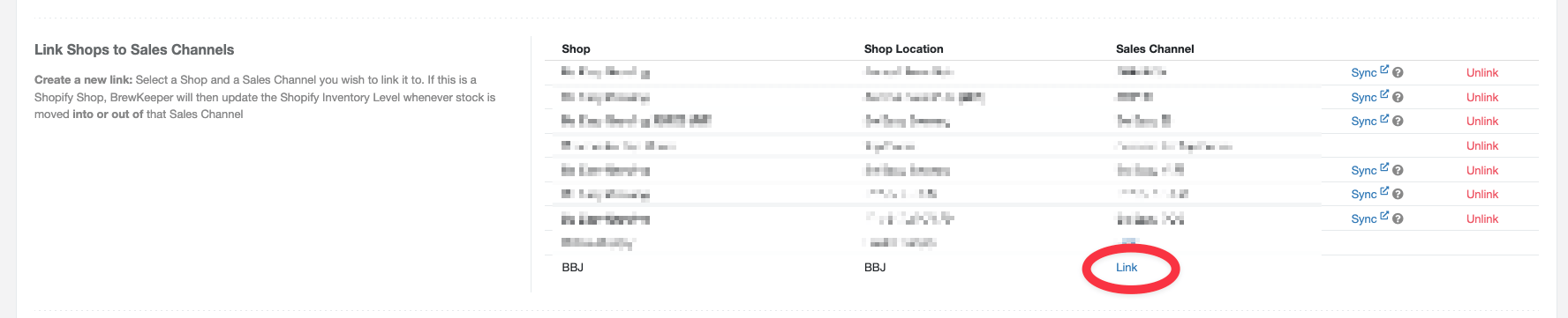 Link Sales Channel button