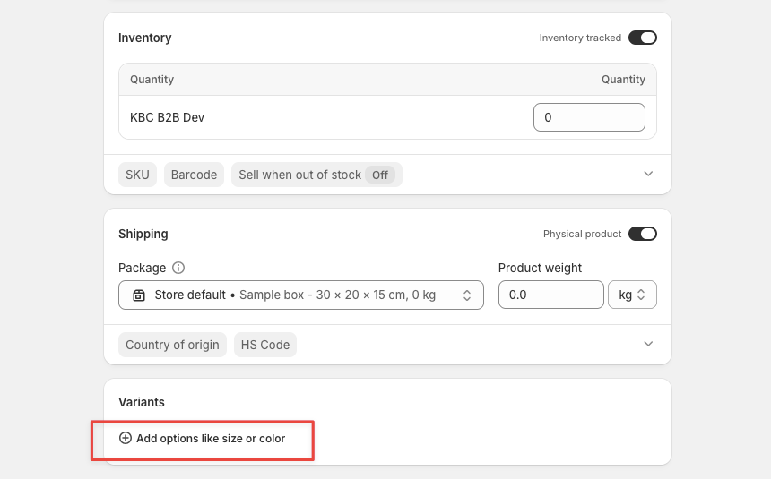Variants option
