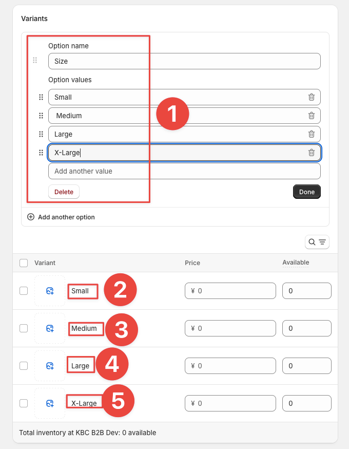 Size options