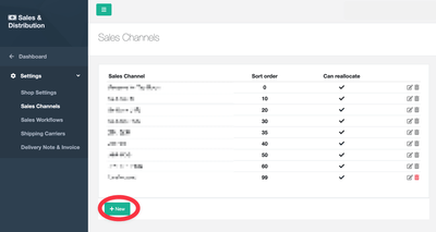 New Sales Channel button