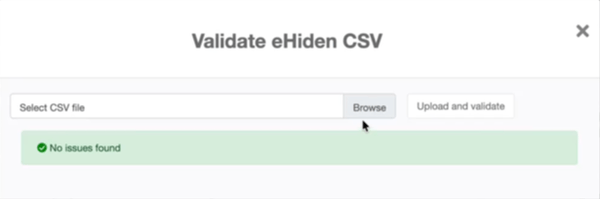 Validate eHiden CSV No Issues