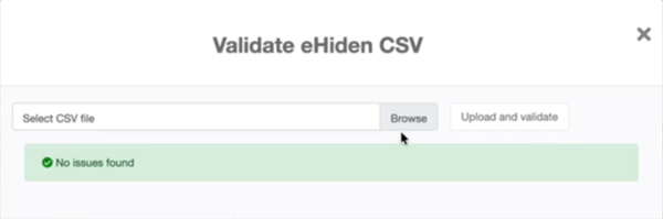 Validate eHiden CSV No Issues